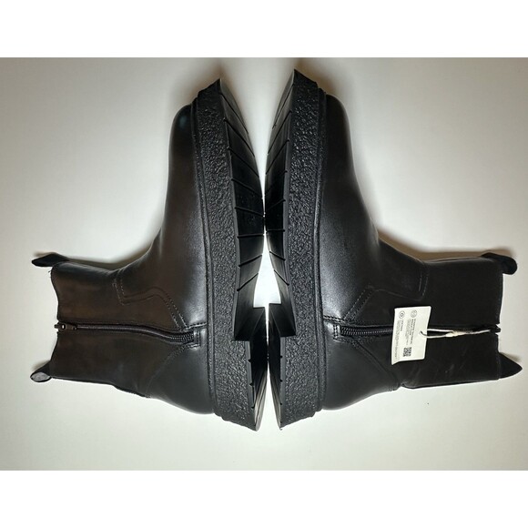 ZARA Women's Black Leather Zip Up Chunky Ankle Boots‎ Combat Moto US 7 EU 37 - Picture 7 of 13